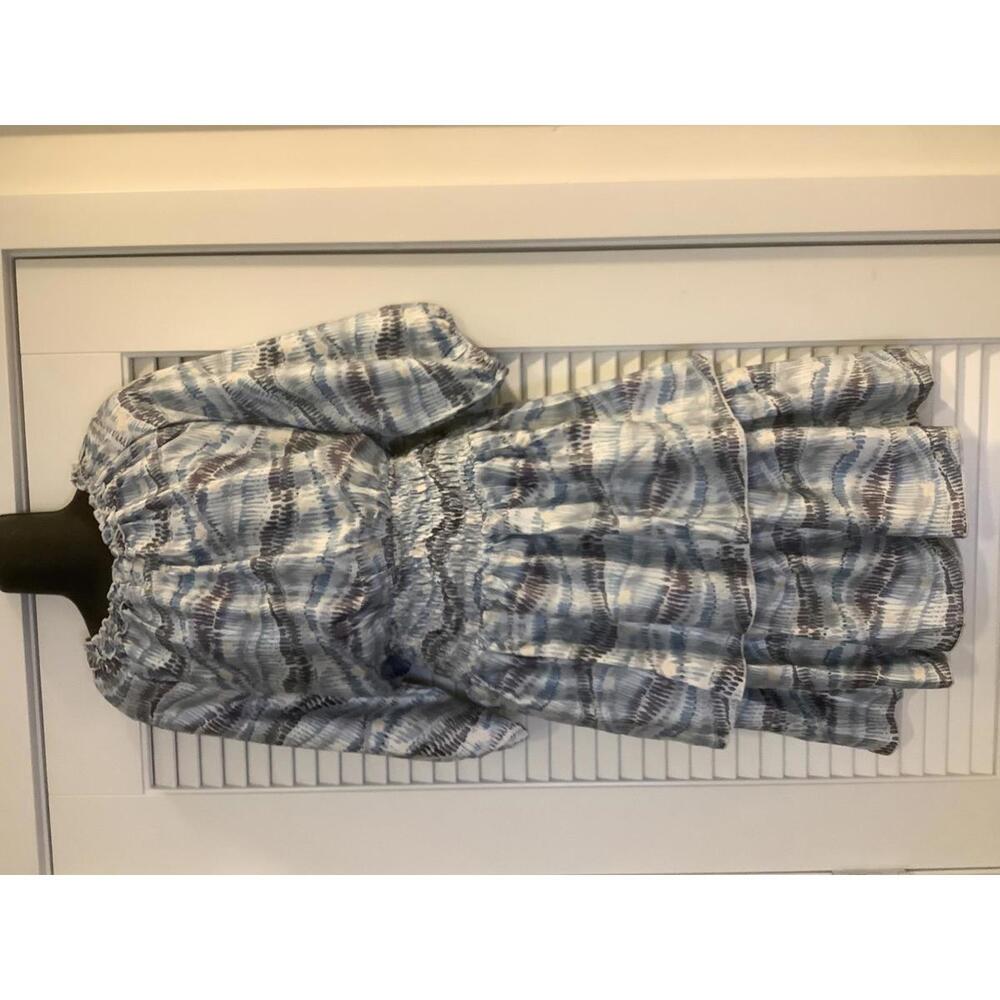 Yakira Bella Tiered Print Dress XL Pale Greens and Blues Print Flowy Boho